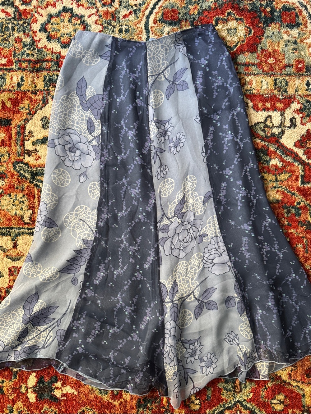 Vintage Y2K Spencer Jeremy Silk Patchwork Floral Midi Skirt